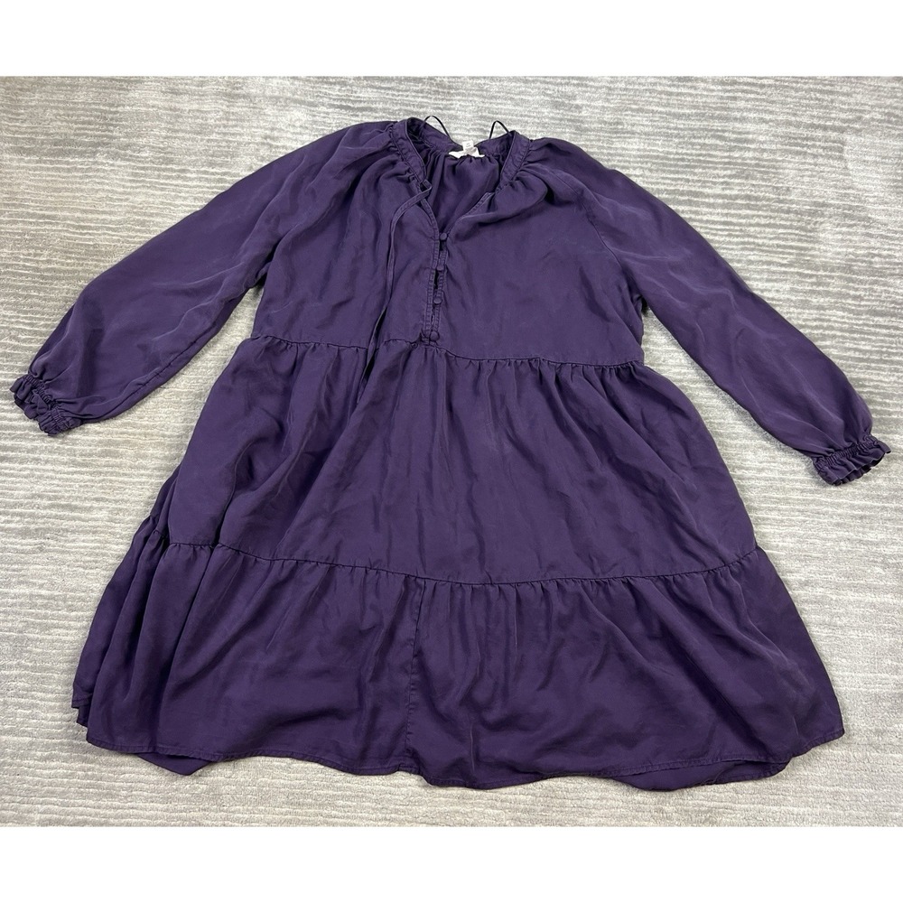 Terra & Sky Dress Womens 0X Purple Long Sleeve V-Neck Tiered Pockets